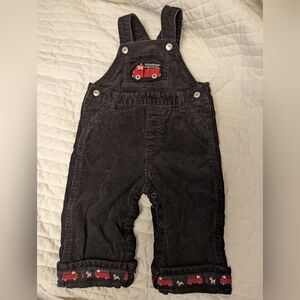 Gymboree black corduroy firetruck overalls size 6-12 months
